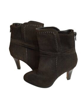 Coach Jessie Brown Suede Ankle Boots Stitch Detail Zip Closure Size 6.5 B